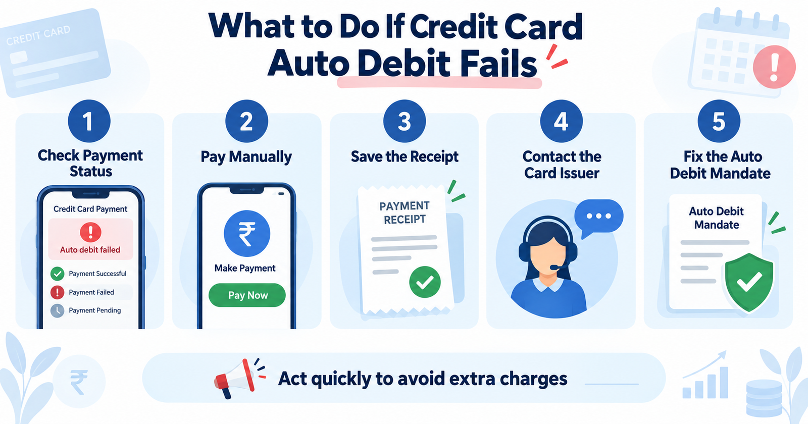 Steps to follow when credit card auto debit fails